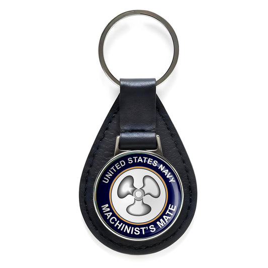 U.S. Navy Machinists Mate MM Black Leather Keychain Silver Keyring Military Gift