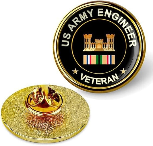 US Army Engineer Veteran Tie Suit Shirt Lapel Pin - Gold