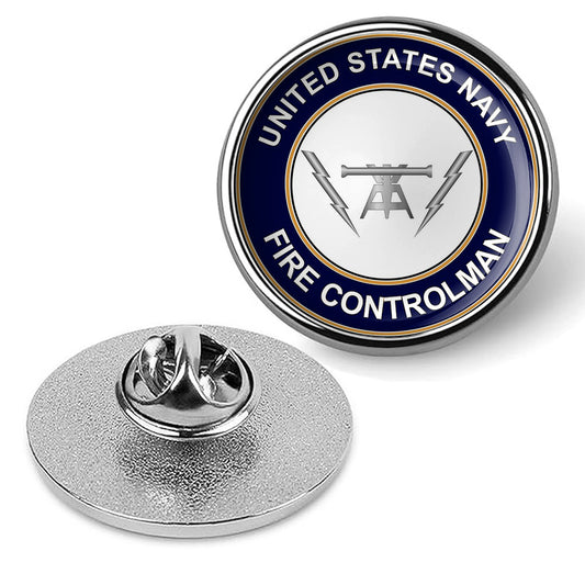 U.S. Navy Fire Controlman Round Tie Tac, Hat Pin, Badge, Lapel Pin - Silver
