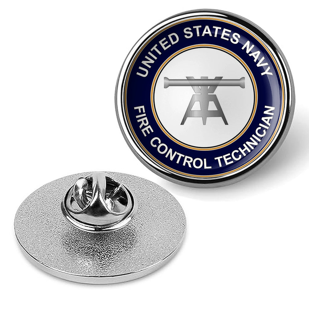 U.S. Navy Fire Control Technician Round  Tie Tac, Hat Pin, Lapel Pin - Silver