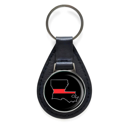 First Responder Thin Red Line Louisiana Firefighter Black Leather Keychain