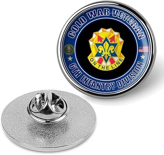 Cold War Veteran 6th Infantry Division Tie Suit Shirt Lapel Pin - Silver