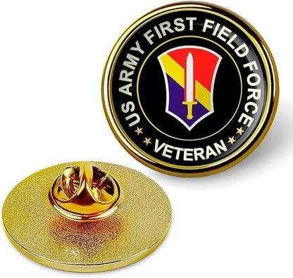 US Army First Field Force Veteran Tie Suit Shirt Lapel Pin - Gold