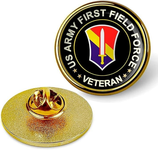 US Army First Field Force Veteran Tie Suit Shirt Lapel Pin - Gold
