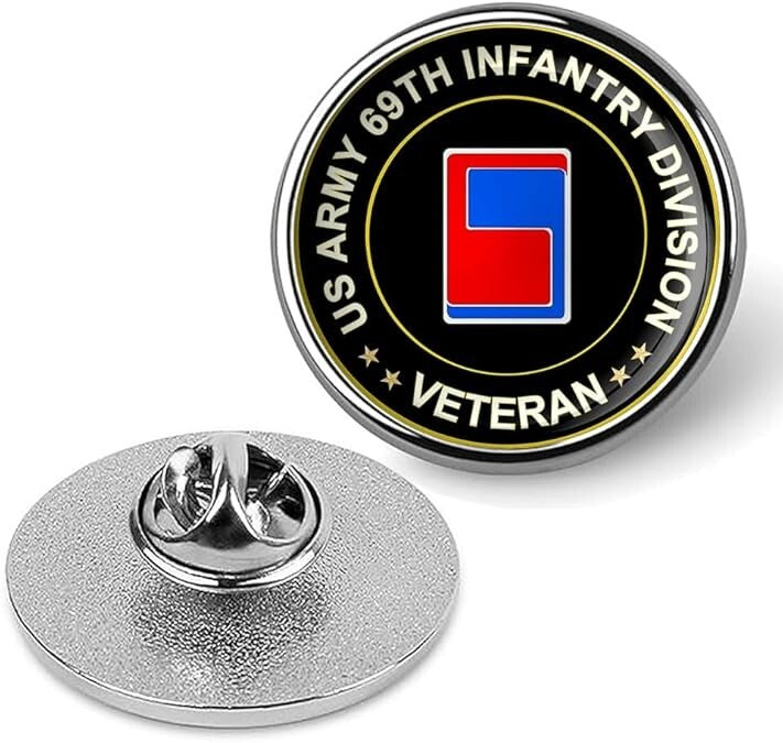 US Army 69th Infantry Division Veteran Tie Suit Shirt Lapel Pin - Silver