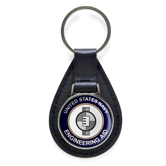U.S. Navy Engineering Aid Black Leather Keychain Silver Keyring Military Gift