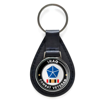 5th Army Corps Iraq Combat Veteran Black Leather Keychain Silver Keyring