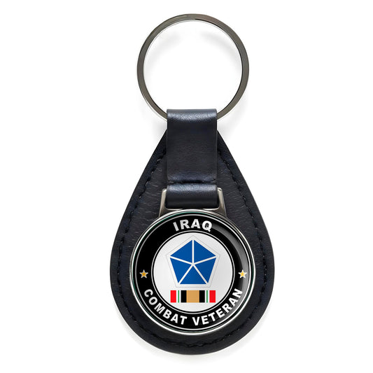 5th Army Corps Iraq Combat Veteran Black Leather Keychain Silver Keyring