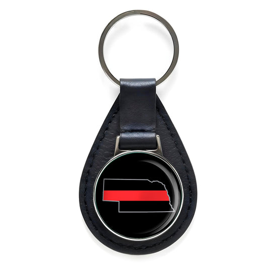 First Responder Thin Red Line Nebraska Firefighter Black Leather Keychain