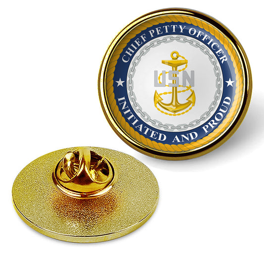 U.S. Navy CPO "Initiated and Proud" Tie Tac, Hat Pin, Badge, Lapel Pin - Gold