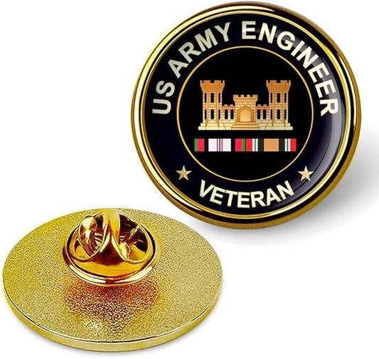 US Army Engineer Veteran Tie Suit Shirt Lapel Pin - Gold