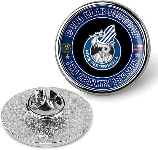 Cold War Veteran 3rd Infantry Division Tie Suit Shirt Lapel Pin - Silver