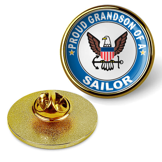 Proud Grandson of a Sailor U.S. Navy Round Military Lapel Pin - Gold