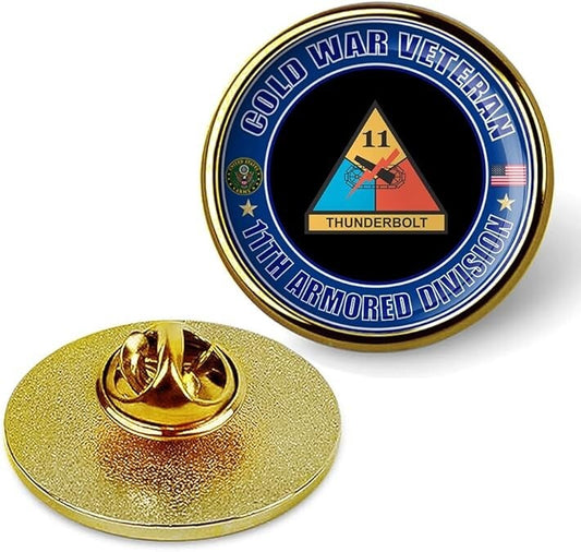 Cold War Veteran 11th Armored Division Tie Suit Shirt Lapel Pin - Gold