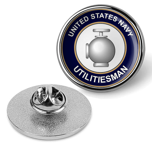 U.S. Navy Utilitiesman UT Tie Tac, Hat Pin, Military Emblem Lapel Pin - Silver