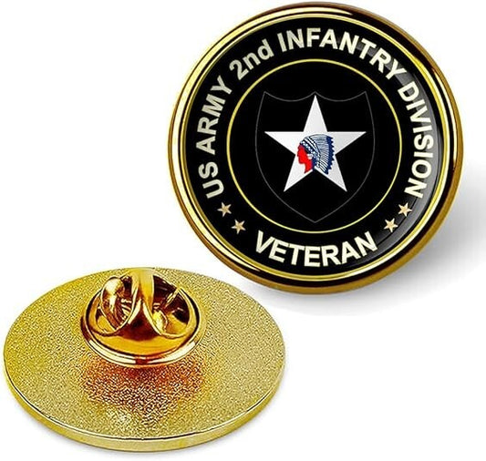 US Army 2nd Infantry Division Veteran Tie Suit Shirt Lapel Pin - Gold