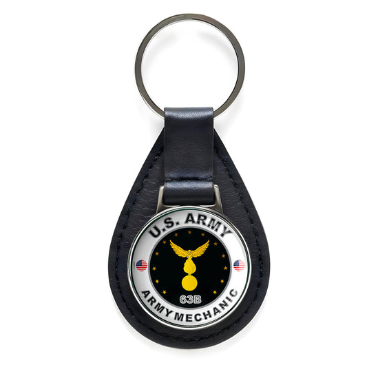 United States Army Army Mechanic Black Leather Keychain Silver Keyring Military